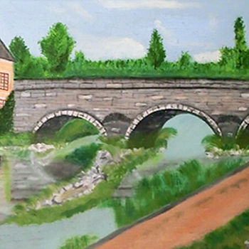Painting titled "Pont sur le Loir au…" by Pierre Turbillon, Original Artwork
