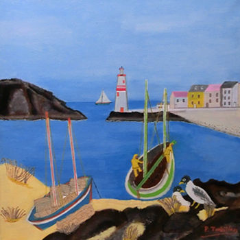 Peinture intitulée "Port de pêche en 19…" par Pierre Turbillon, Œuvre d'art originale