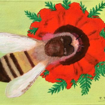 Malerei mit dem Titel "Pavot à l'abeille" von Pierre Turbillon, Original-Kunstwerk, Acryl
