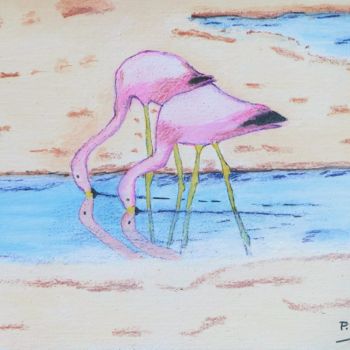 Painting titled "Flamants roses" by Pierre Turbillon, Original Artwork, Acrylic