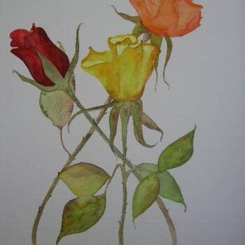 Картина под названием "3 roses" - Pierre Varési Pierre, Подлинное произведение искусства