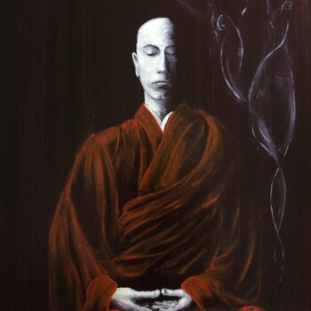 Pintura intitulada "Moine Zen" por Pierre Fénié, Obras de arte originais, Óleo