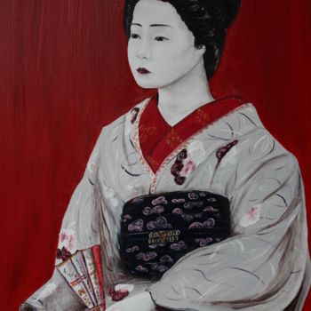 Painting titled "japonaise éventail" by Pierre Fénié, Original Artwork, Oil