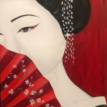 Schilderij getiteld "Japonaise geisha à…" door Pierre Fénié, Origineel Kunstwerk, Olie