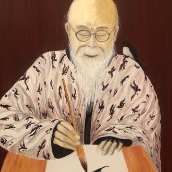 Malerei mit dem Titel "Peintre Chinois" von Pierre Fénié, Original-Kunstwerk, Öl