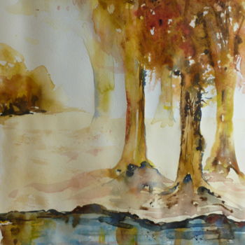 Peinture intitulée "Arbres en automne a…" par Pierre Feyeux, Œuvre d'art originale, Aquarelle