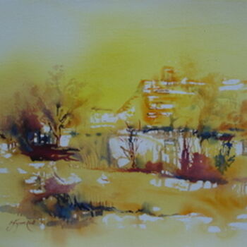 Painting titled "paysage en Bresse" by Pierre Feyeux, Original Artwork