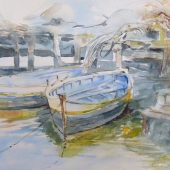 Painting titled "Les 2 barques" by Pierre Feyeux, Original Artwork, Oil