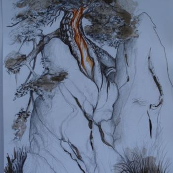 Dibujo titulada "Le pin dans les roc…" por Pierre Feyeux, Obra de arte original, Otro