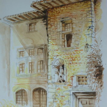 Painting titled "Pérouges (01)" by Pierre Feyeux, Original Artwork, Oil