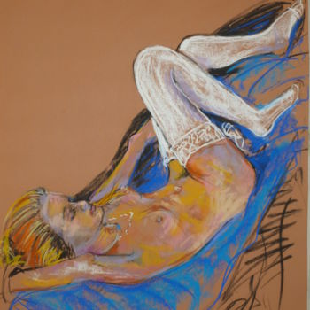Malerei mit dem Titel "Jeune fille aux bas…" von Pierre Feyeux, Original-Kunstwerk, Öl