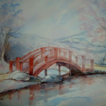 Painting titled "Passer le pont" by Pierre Feyeux, Original Artwork, Watercolor
