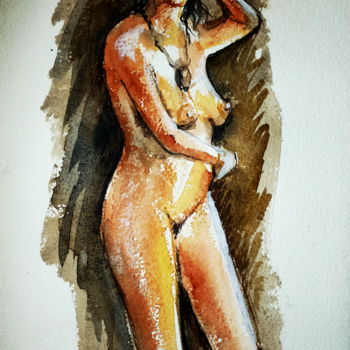 Painting titled "Pose debout" by Pierre Feyeux, Original Artwork, Watercolor