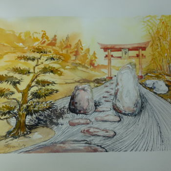 Peinture intitulée "Futur jardin japona…" par Pierre Feyeux, Œuvre d'art originale, Aquarelle