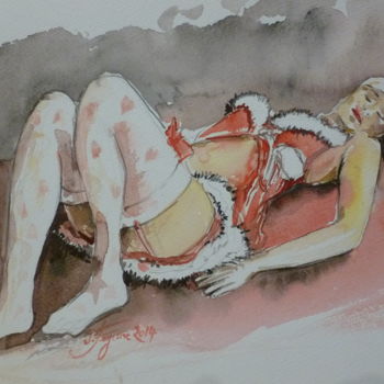 Peinture intitulée "Mére Noel 2014" par Pierre Feyeux, Œuvre d'art originale, Aquarelle