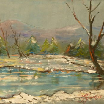 Malarstwo zatytułowany „Paysage d'hiver en…” autorstwa Pierre Feyeux, Oryginalna praca, Gwasz