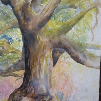 Peinture intitulée "Tronc du Chêne" par Pierre Feyeux, Œuvre d'art originale, Aquarelle