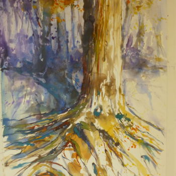 Pintura intitulada "L'ARBRE qui cache l…" por Pierre Feyeux, Obras de arte originais, Aquarela