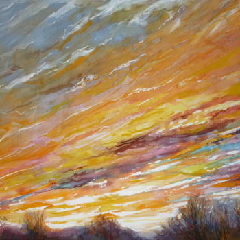 Peinture intitulée "COUCHER de soleil 1" par Pierre Feyeux, Œuvre d'art originale, Aquarelle