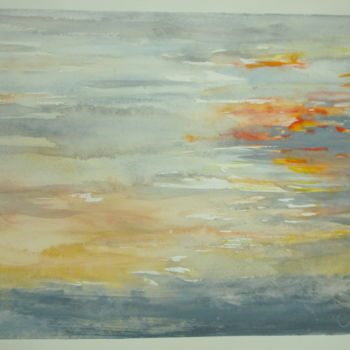 Peinture intitulée "Soleil rougeoyant" par Pierre Feyeux, Œuvre d'art originale, Aquarelle