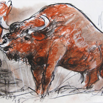 Drawing titled "Bison" by Pierre Jean Delpeuc'H, Original Artwork, Chalk