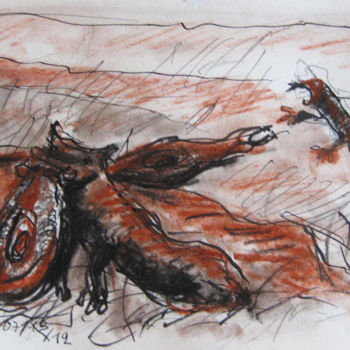Drawing titled "La chasse" by Pierre Jean Delpeuc'H, Original Artwork, Conté
