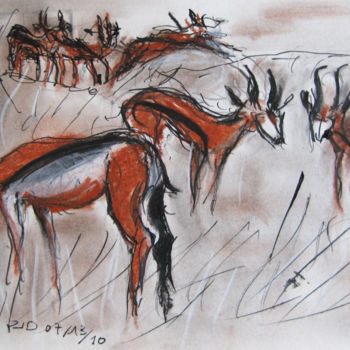 Zeichnungen mit dem Titel "Springkok" von Pierre Jean Delpeuc'H, Original-Kunstwerk, Kreide