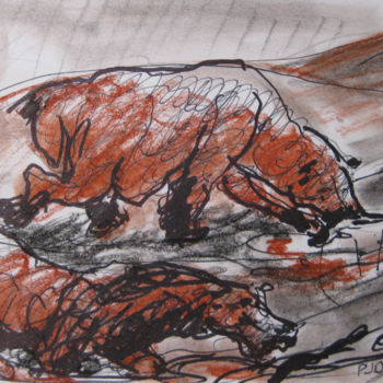 「Rhinocéros」というタイトルの描画 Pierre Jean Delpeuc'Hによって, オリジナルのアートワーク, チョーク