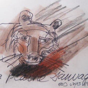 Drawing titled "Lionne" by Pierre Jean Delpeuc'H, Original Artwork, Chalk