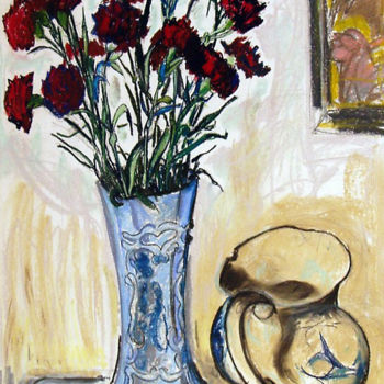 Peinture intitulée "Bouquet fleurs roug…" par Pierre Jean Delpeuc'H, Œuvre d'art originale, Acrylique