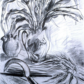 Peinture intitulée "serpe et bouquet de…" par Pierre Jean Delpeuc'H, Œuvre d'art originale, Autre