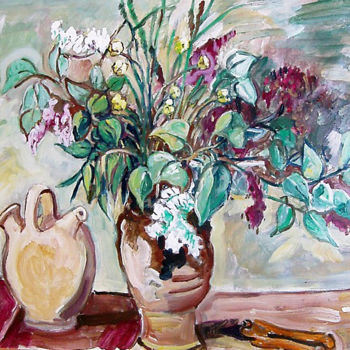 Peinture intitulée "Bouquet et cruche" par Pierre Jean Delpeuc'H, Œuvre d'art originale, Acrylique
