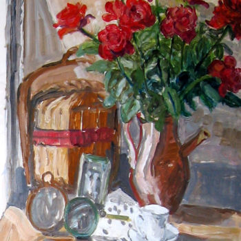 Painting titled "Bouquet de roses ro…" by Pierre Jean Delpeuc'H, Original Artwork, Acrylic