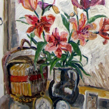 Painting titled "Bouquet et panier e…" by Pierre Jean Delpeuc'H, Original Artwork, Acrylic