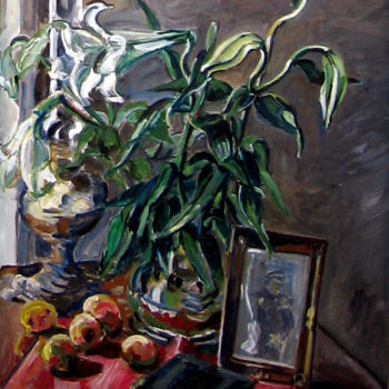 Painting titled "Bouquet de lys et p…" by Pierre Jean Delpeuc'H, Original Artwork, Acrylic