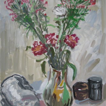 Painting titled "Bouquet et cruche r…" by Pierre Jean Delpeuc'H, Original Artwork, Acrylic