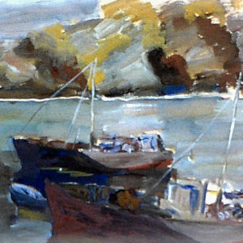 Malerei mit dem Titel "Bretagne chalutier" von Pierre Jean Delpeuc'H, Original-Kunstwerk, Gouache