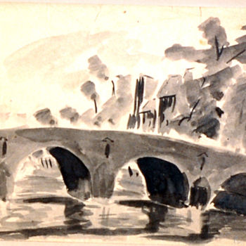 Dessin intitulée "Paris pont" par Pierre Jean Delpeuc'H, Œuvre d'art originale, Encre