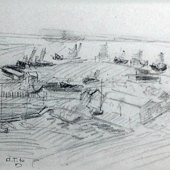 Tekening getiteld "Toulon port de guer…" door Pierre Jean Delpeuc'H, Origineel Kunstwerk, Anders