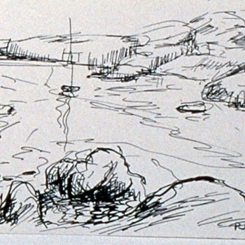Drawing titled "Porquerolles plage…" by Pierre Jean Delpeuc'H, Original Artwork, Ink