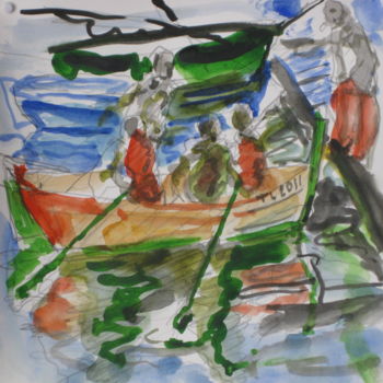 Painting titled "La Ciotat pécheurs" by Pierre Jean Delpeuc'H, Original Artwork, Watercolor