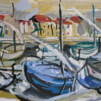 Peinture intitulée "Sanary port" par Pierre Jean Delpeuc'H, Œuvre d'art originale, Gouache