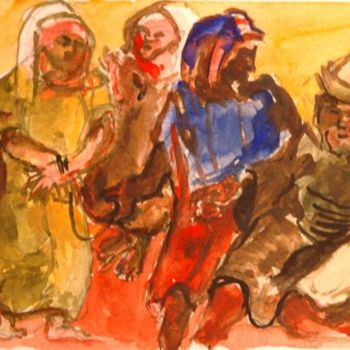 Peinture intitulée "Jésus devant Caïphe" par Pierre Jean Delpeuc'H, Œuvre d'art originale