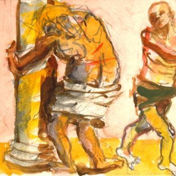 Pintura intitulada "la flagellation" por Pierre Jean Delpeuc'H, Obras de arte originais