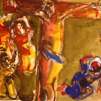 Peinture intitulée "la crucifixion" par Pierre Jean Delpeuc'H, Œuvre d'art originale