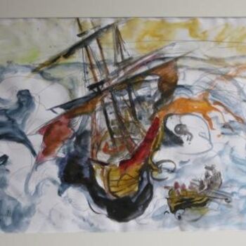 Painting titled "Naufrage d'un batea…" by Pierre Jean Delpeuc'H, Original Artwork