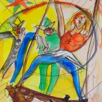 Pintura titulada "la trapeziste" por Pierre Jean Delpeuc'H, Obra de arte original, Acuarela