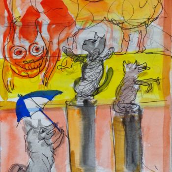 제목이 "les chiens savants"인 미술작품 Pierre Jean Delpeuc'H로, 원작, 수채화