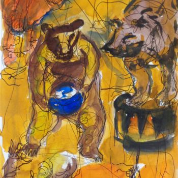 Malarstwo zatytułowany „les ours” autorstwa Pierre Jean Delpeuc'H, Oryginalna praca, Akwarela