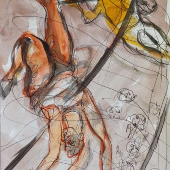 Malerei mit dem Titel "la trapeziste" von Pierre Jean Delpeuc'H, Original-Kunstwerk, Aquarell